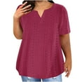 thumbnail image 1 of Women's Plus Size V Neck Short Sleeve Shirts Summer Casual Loose Fit Cotton Tunic Tops Basic Pullover T Shirts Solid Comfy Tees,Dressy Plus Size Tops Red,L, 1 of 6