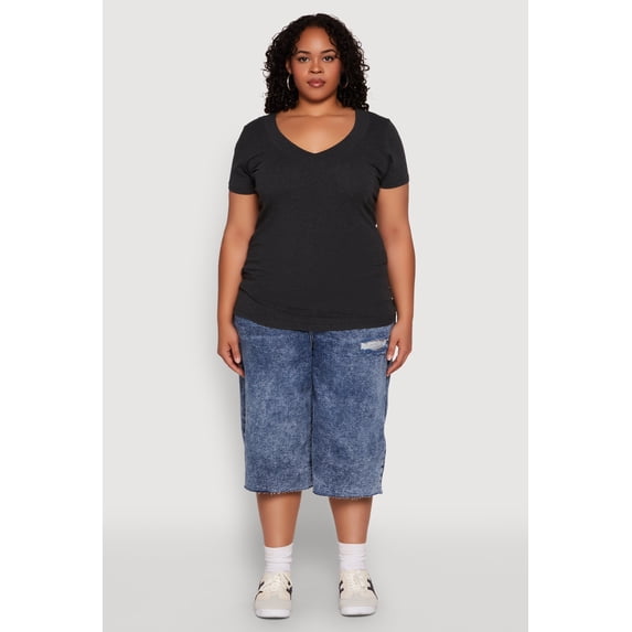 Women's Plus Size V Neck Short Sleeve Tee