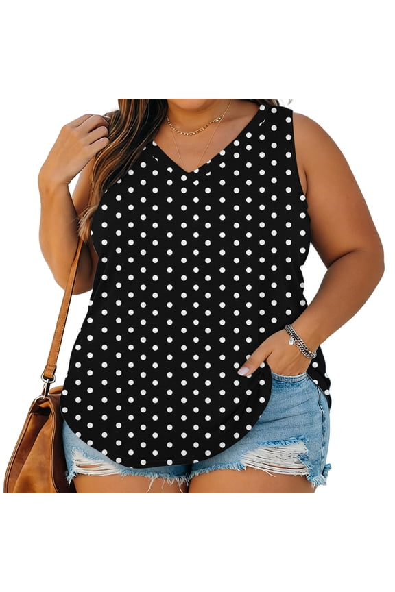 Women's Plus Size V-Neck Sleeveless Blouse, Solid Casual Tank Top for Summer