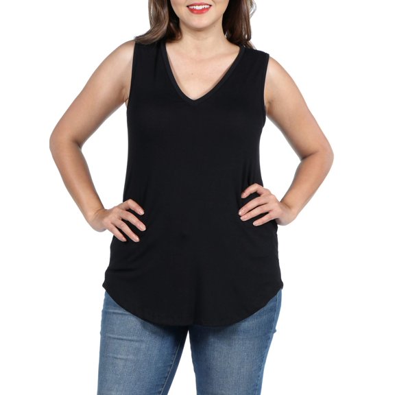Women's Plus Size V Neck Sleeveless Rounded Hemline Plus Size Top