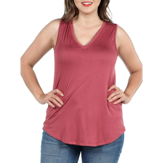 Women's Plus Size V Neck Sleeveless Rounded Hemline Plus Size Top