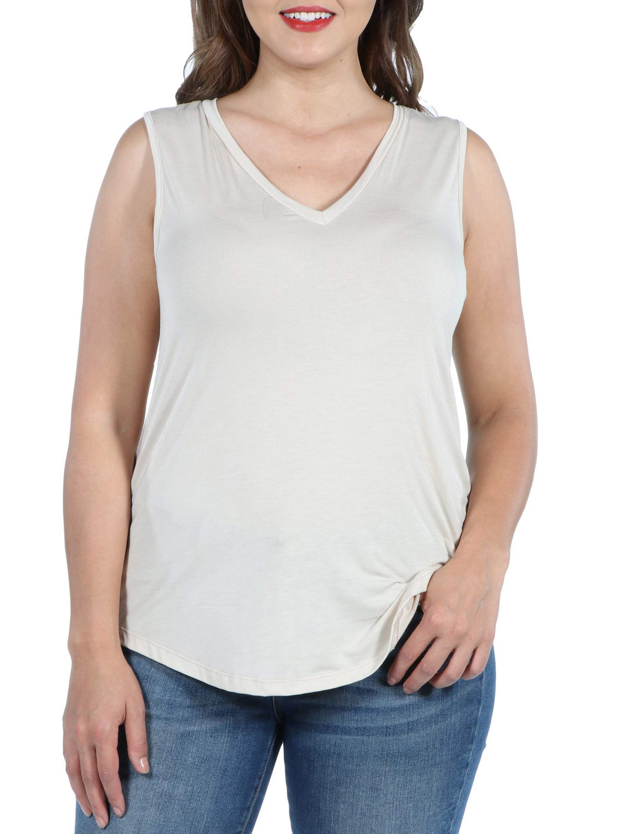 Women's Plus Size V Neck Sleeveless Rounded Hemline Plus Size Top