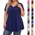 thumbnail image 1 of Women's Plus Size V Neck T Shirts Short Sleeve Tops Casual Summer Tshirts Loose Fit Tees Dark Green 2XL, 1 of 6