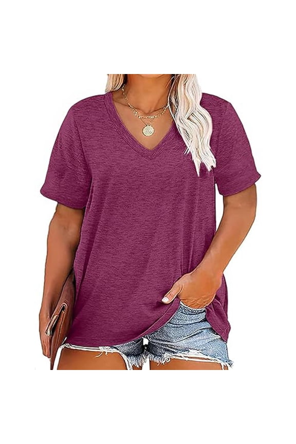 Women's Plus Size V Neck T Shirts Short Sleeve Tops Casual Summer Tshirts Loose Fit Tees XL-5X