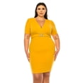 thumbnail image 1 of Women's Plus Size V-neck Sheath Dress with Buckle Accent and Puff Sleeves, 1 of 6