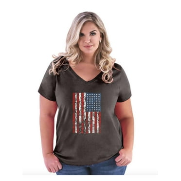 Women's Plus Size V-neck T-Shirt - American Flag 4th of July
