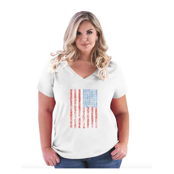 Women's Plus Size V-neck T-Shirt - American Flag 4th of July