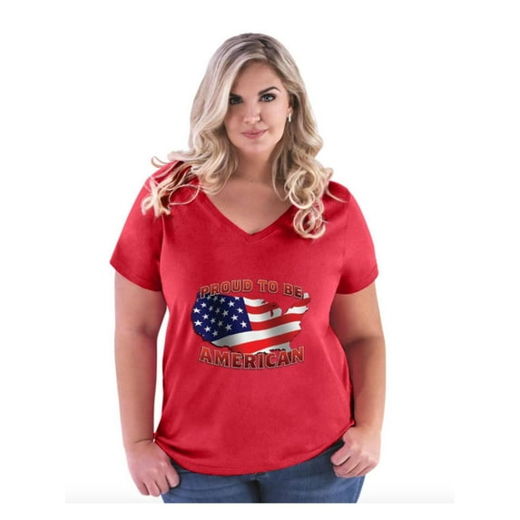 Women's Plus Size V-neck T-Shirt - American Proud To Be US Flag