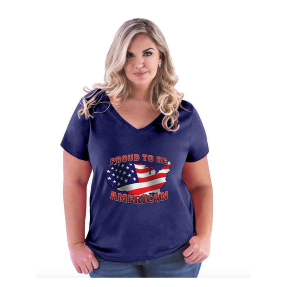 Women's Plus Size V-neck T-Shirt - American Proud To Be US Flag