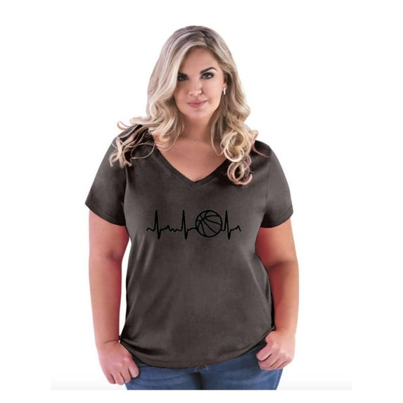 IWPF - Women's Plus Size V-neck T-Shirt - Basketball Heartbeat