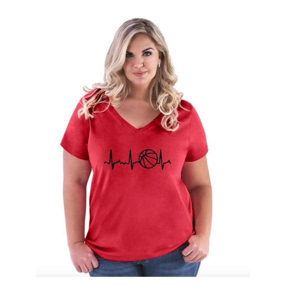 Women's Plus Size V-neck T-Shirt - Basketball Heartbeat