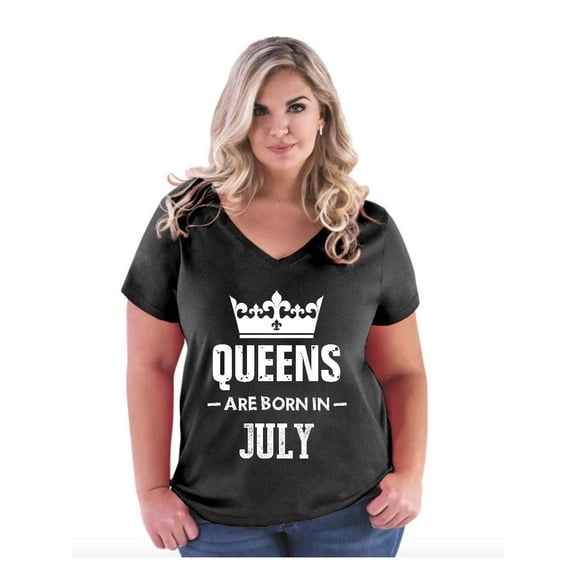 Women's Plus Size V-neck T-Shirt - Birthday Gift Queens Are Born in July