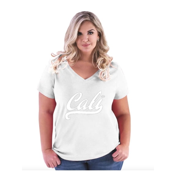 Women's Plus Size V-neck T-Shirt - California Cali