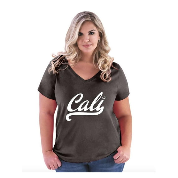 Women's Plus Size V-neck T-Shirt - California Cali