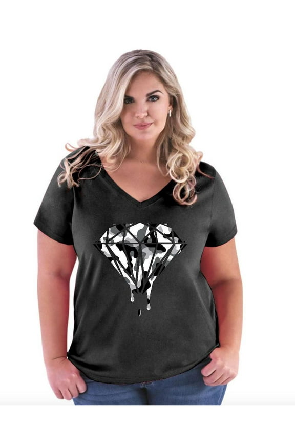 Women's Plus Size V-neck T-Shirt - Diamond