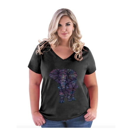 Women's Plus Size V-neck T-Shirt - Elephant
