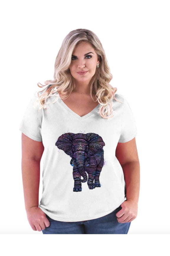 Women's Plus Size V-neck T-Shirt - Elephant