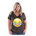 thumbnail image 1 of Women's Plus Size V-neck T-Shirt - Emoji Laughing Tears, 1 of 3