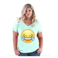 thumbnail image 1 of Women's Plus Size V-neck T-Shirt - Emoji Laughing Tears, 1 of 3
