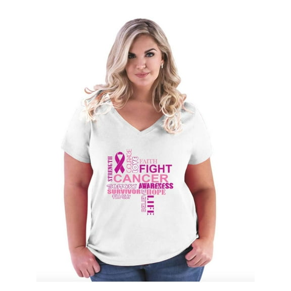 Women's Plus Size V-neck T-Shirt - Fight Breast Cancer