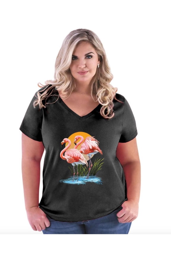 Women's Plus Size V-neck T-Shirt - Flamingo