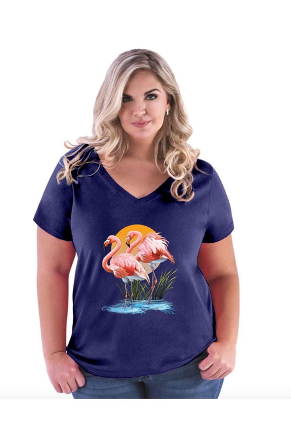 Women's Plus Size V-neck T-Shirt - Flamingo
