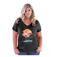 thumbnail image 1 of Women's Plus Size V-neck T-Shirt - Flamingo, 1 of 3