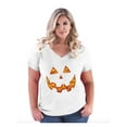 thumbnail image 1 of Women's Plus Size V-neck T-Shirt - Halloween Costume Pumpkin Face, 1 of 5
