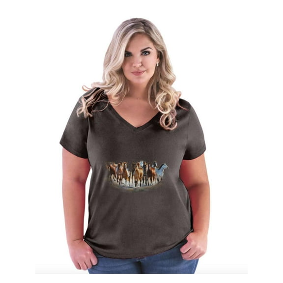 Women's Plus Size V-neck T-Shirt - Horses Herd