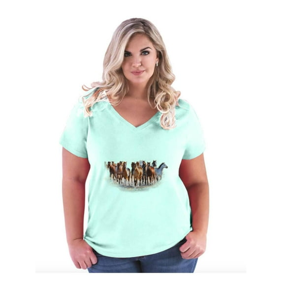 Women's Plus Size V-neck T-Shirt - Horses Herd