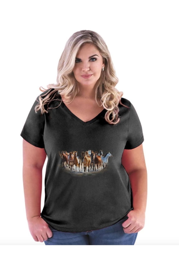 Women's Plus Size V-neck T-Shirt - Horses Herd