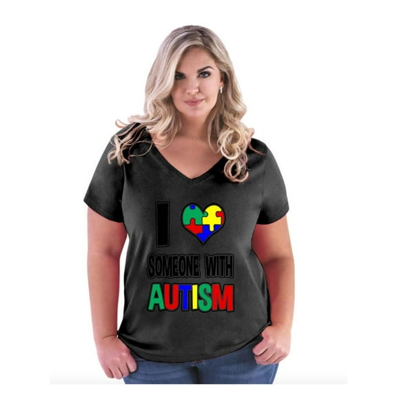Women's Plus Size V-neck T-Shirt - I Love Someone With Autism