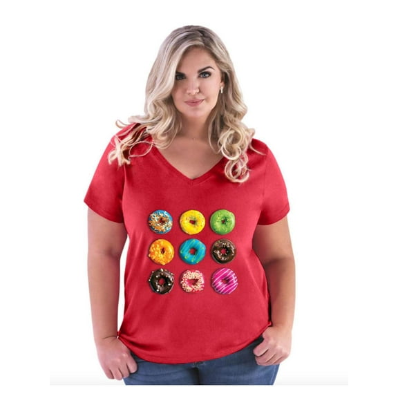 Women's Plus Size V-neck T-Shirt - Love Food Donuts Doughnuts