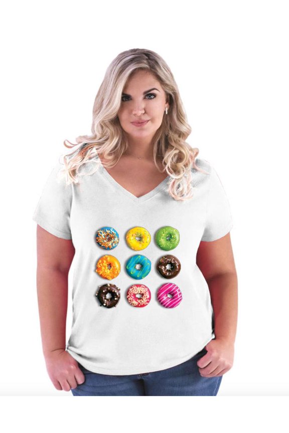 Women's Plus Size V-neck T-Shirt - Love Food Donuts Doughnuts