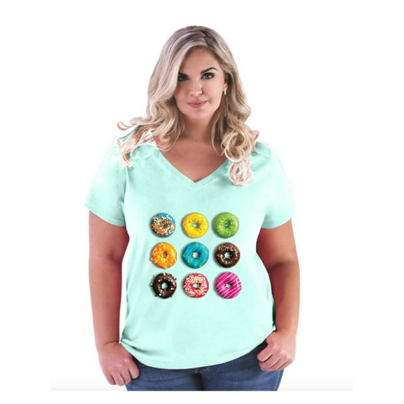 Women's Plus Size V-neck T-Shirt - Love Food Donuts Doughnuts
