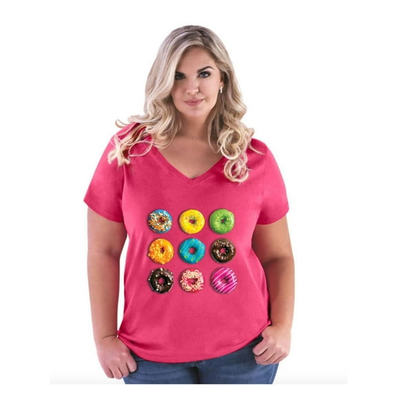 Women's Plus Size V-neck T-Shirt - Love Food Donuts Doughnuts