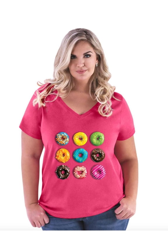 Women's Plus Size V-neck T-Shirt - Love Food Donuts Doughnuts