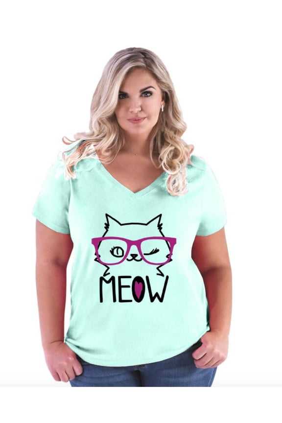 Women's Plus Size V-neck T-Shirt - Meow Cute Cat Kitty