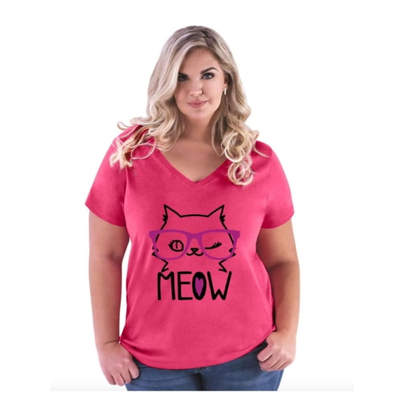 Women's Plus Size V-neck T-Shirt - Meow Cute Cat Kitty