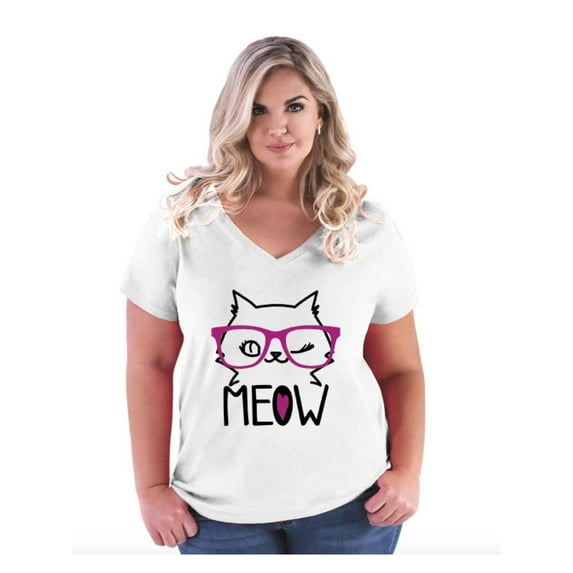 Women's Plus Size V-neck T-Shirt - Meow Cute Cat Kitty