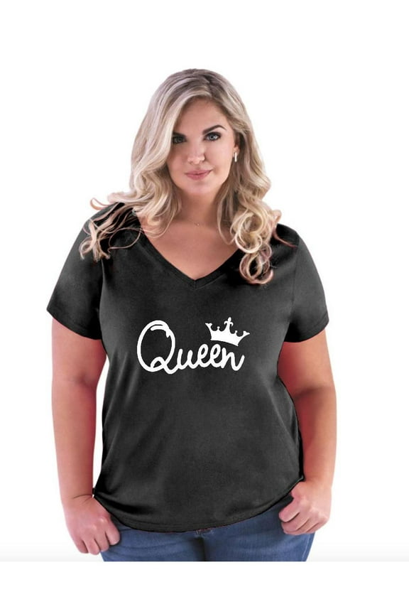 Women's Plus Size V-neck T-Shirt - Queen Crown