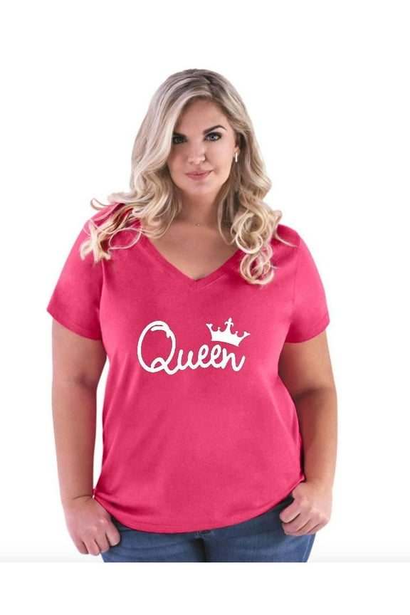Women's Plus Size V-neck T-Shirt - Queen Crown