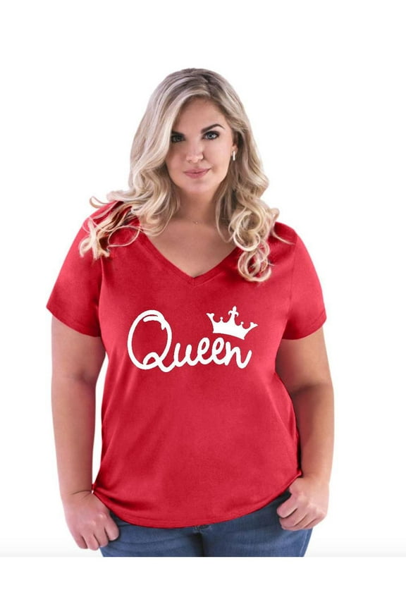 Women's Plus Size V-neck T-Shirt - Queen in White Crown