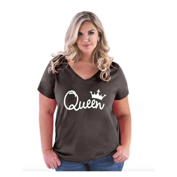 Women's Plus Size V-neck T-Shirt - Queen in White Crown