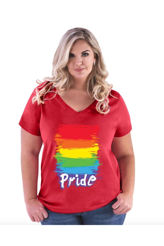 Women's Plus Size V-neck T-Shirt - Rainbow Pride