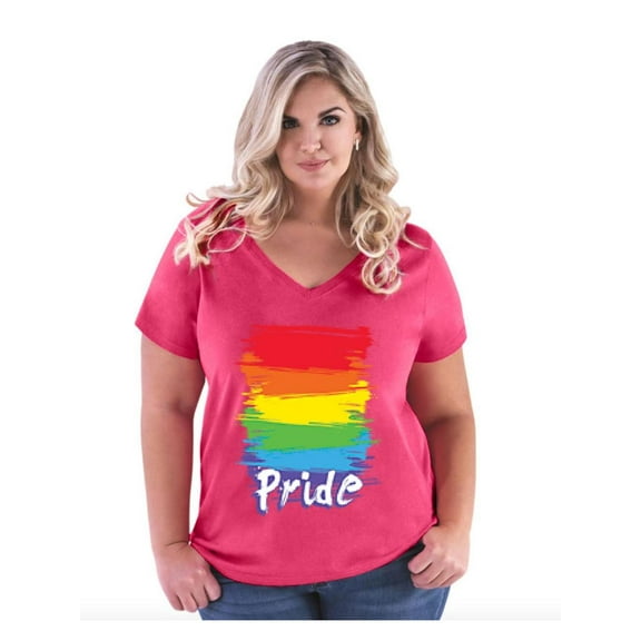 Women's Plus Size V-neck T-Shirt - Rainbow Pride