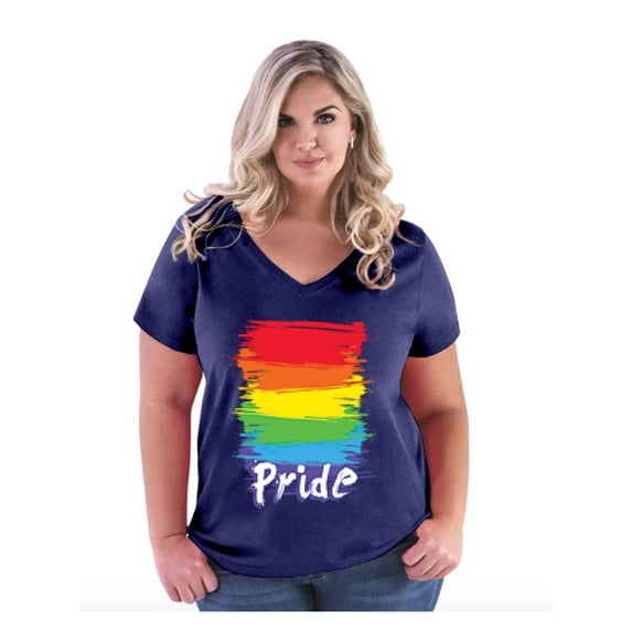 Women's Plus Size V-neck T-Shirt - Rainbow Pride