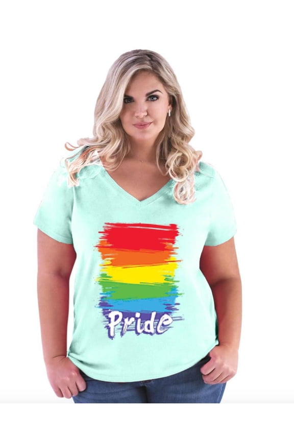Women's Plus Size V-neck T-Shirt - Rainbow Pride