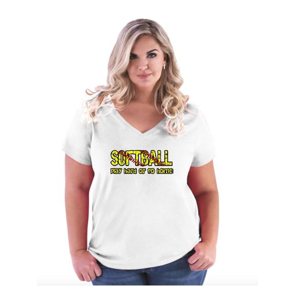 Women's Plus Size V-neck T-Shirt - Softball Play Hard or Go Home