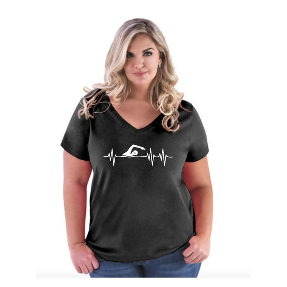 Women's Plus Size V-neck T-Shirt - Swimming Swimmer